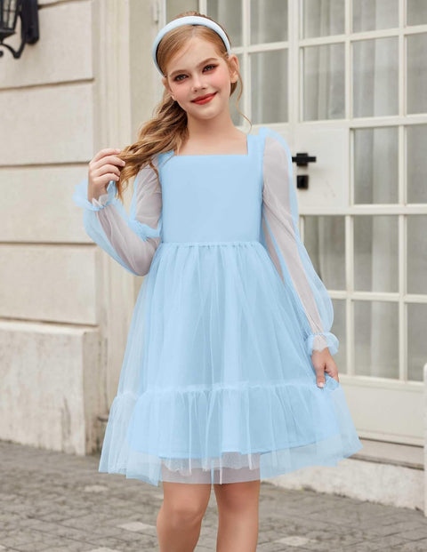 Arshiner Girls Tie Back Dress Puff Formal Party Tulle Dresses