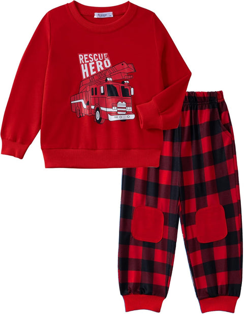 Arshiner Boys Long Sleeve Print Sweatshirt and Pant 2 Piece Set