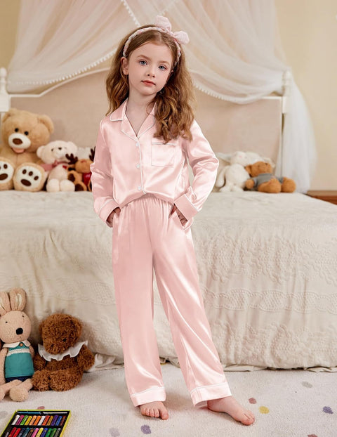 Arshiner Girls Pajamas Silk Satin Pajama Set