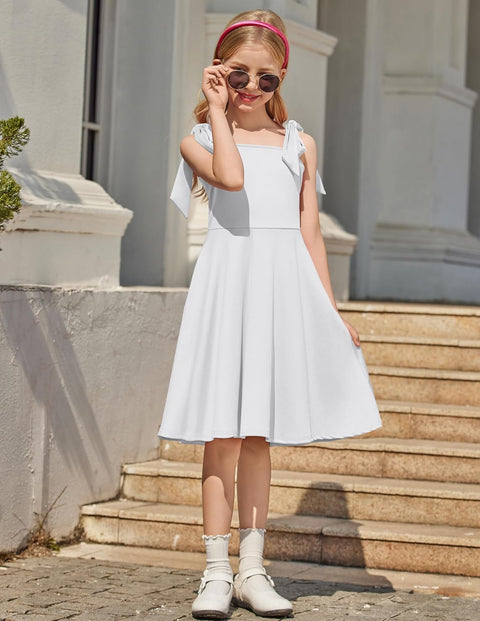 [6Y-11Y] Arshiner Girls Dress Tie Strap Solid Color Party Dresses