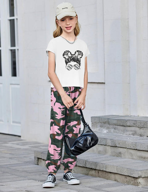 【6-14Y】Arshiner Girls 2 Piece Sets Drop Shoulder Top Sweatpants Jogger