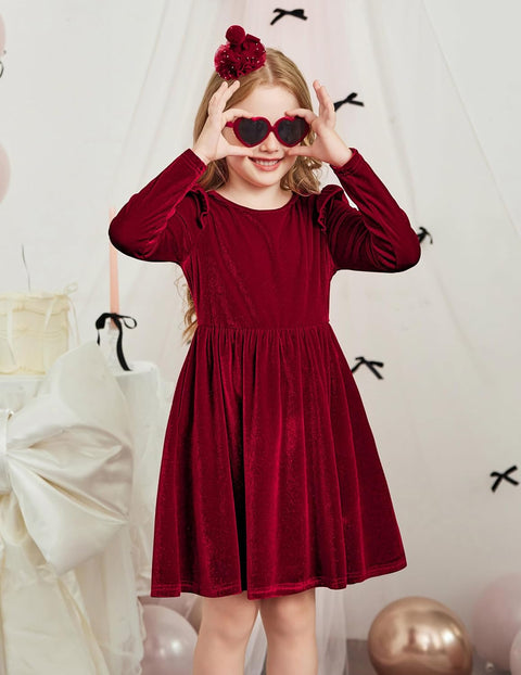 Arshiner Toddler Velvet Dress Little Girls Ruffle Dresses