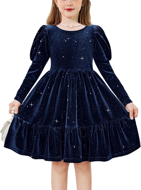 Arshiner Toddler Velvet Dress Girls Puff Party Ruffle Dresses