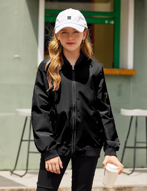 Arshiner Girls Bomber Jacket Casual Coat Zip Up Outerwear
