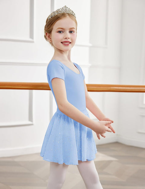 Arshiner Girls Sequin Ballet Leotards Combo Irregular Hem Dance Dresses