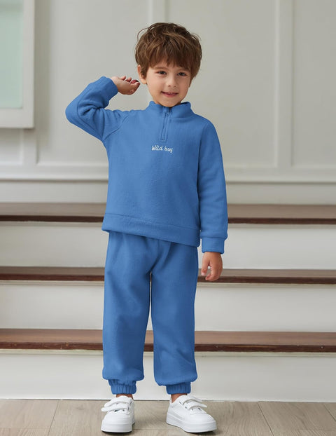 Arshiner Toddler Boys Letter Embroidery Half Zip Sweatshirt & Pants Set