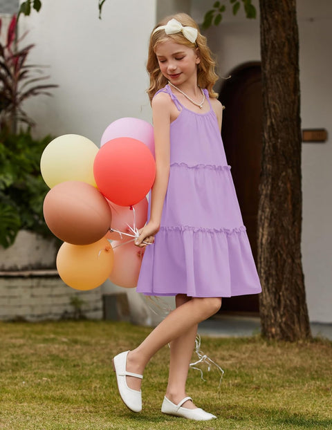 Arshiner Girl Dresses Boho A-Line Swing Flowy Ruffle Tiered Sundress with Pockets