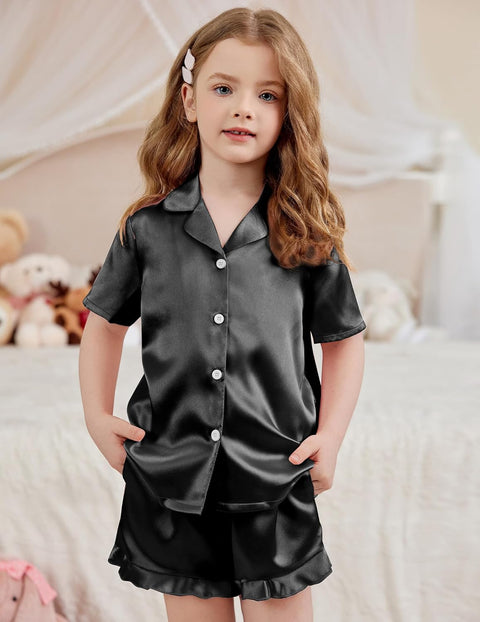 Arshiner Girls Pajamas Silk Satin Pajama Set