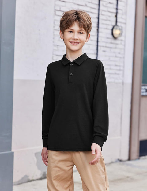 Arshiner Boys Long Sleeve Polo Shirt Uniform Shirt
