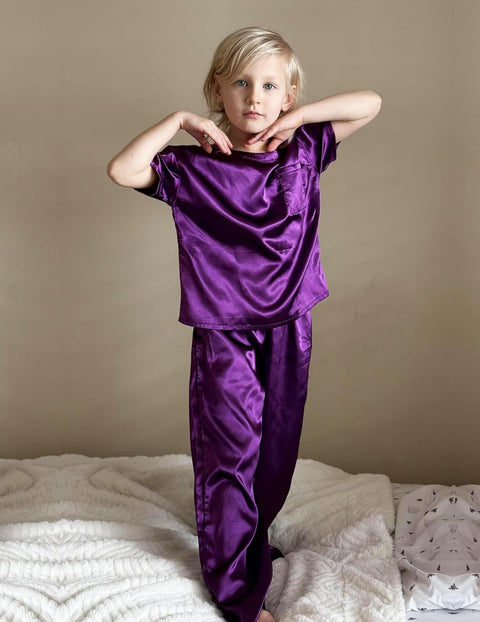 Arshiner Girls' Pajama Sets Satin Soft Silk Pjs Lounge Set Sleepwear
