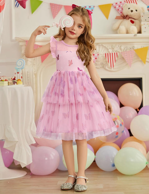 Arshiner Toddler Girls Tutu Sundress Ruffle Sleeve Double Fluffy Tiered Dresses