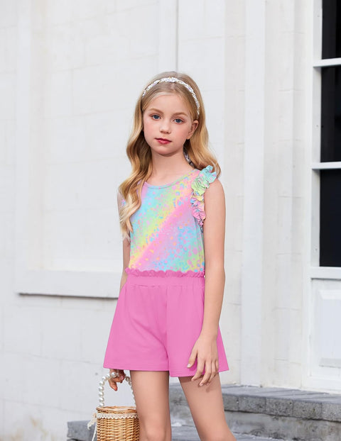 Arshiner Girls 2 Piece Sets Ruffle Trimmed Tank Top and High Waist Shorts