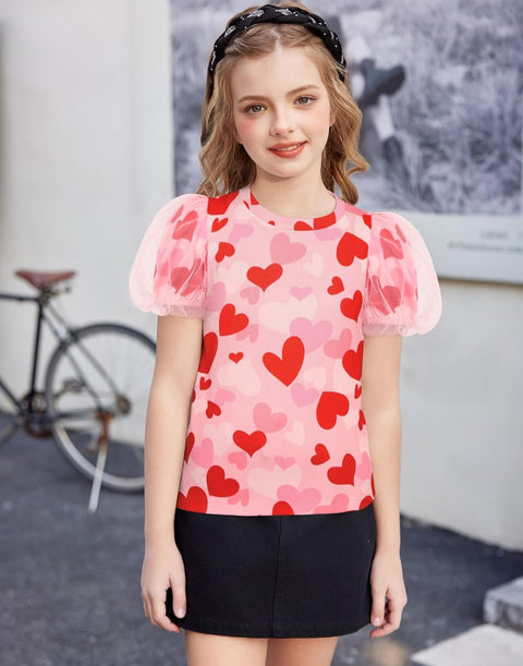 Arshiner Girls Shirts Mesh Puff Short Sleeves Tee Tops