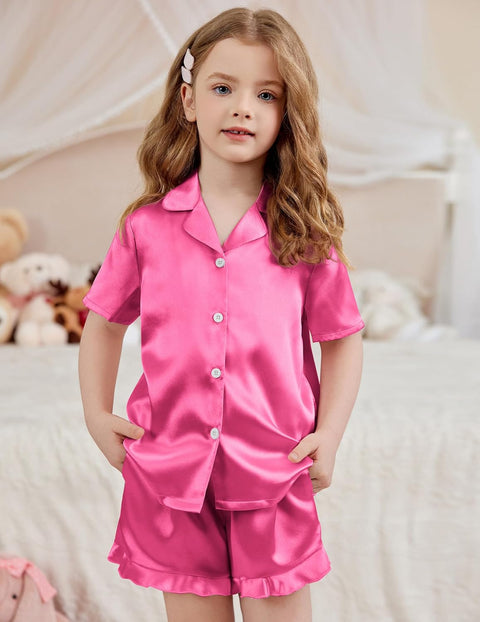 Arshiner Girls Pajamas Silk Satin Pajama Set