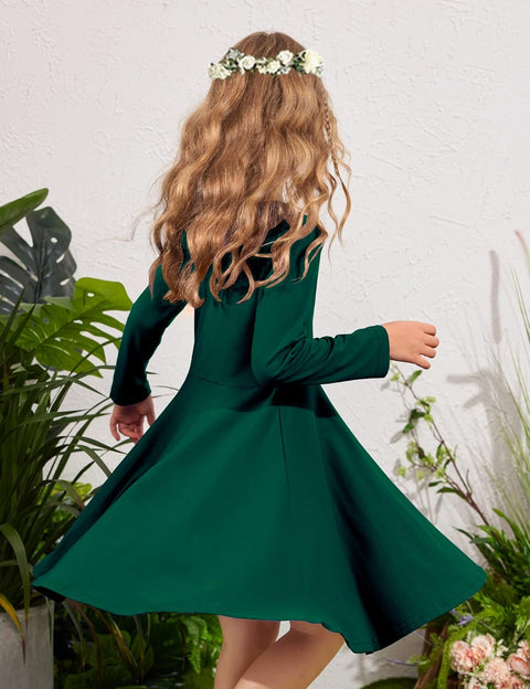 Arshiner Girls Long Sleeve Stretchy Dress A line Twirly Skater School Party Dress