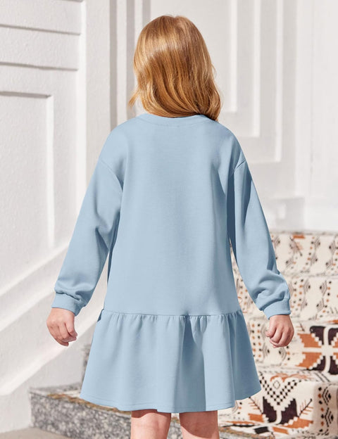 Arshiner Girls Dresses Long Sleeve Pullover Drop Shoulder Dress