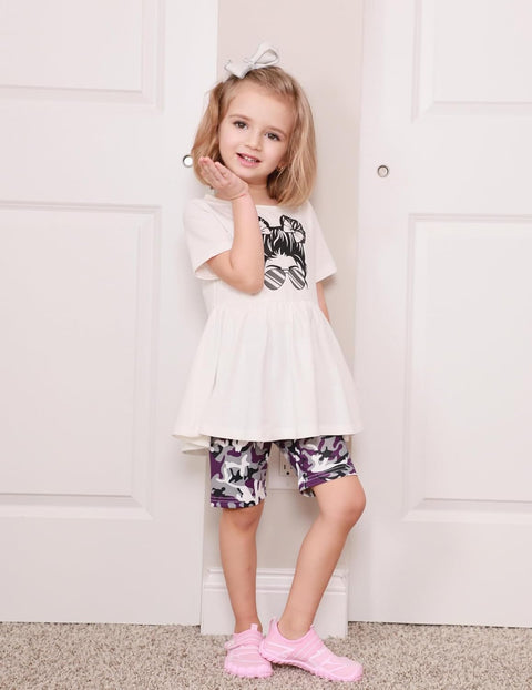 Arshiner Girls Summer Outfits Short Sleeve Ruffle Hem Top and Biker Shorts Set Girl Clothes 6-14 Years