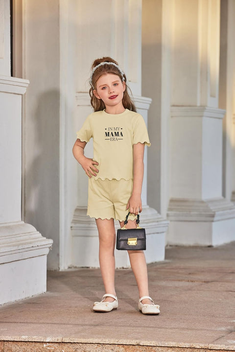 Arshiner Toddler Girls Clothes Ruffle Short Sleeves Crewneck Tops and Shorts with Pockets Cute Summer 2 Pieces Short Sets