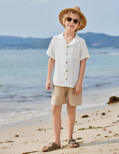 Arshiner Boys Short Sleeve Button Down Shirt 4-12 Years