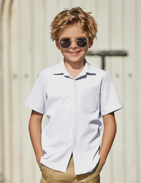 Arshiner Boys Short Sleeve Dress Shirts Solid Button Down Shirts