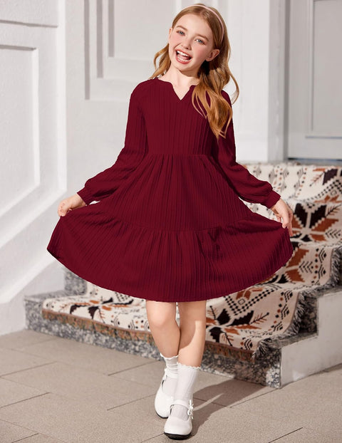 Arshiner Girls Dresses Lantern Long Sleeve Casual Dress