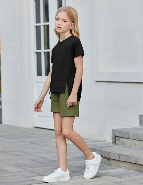 Arshiner Girls 2 Piece Outfit Short Sleeve T-Shirt and Shorts Set