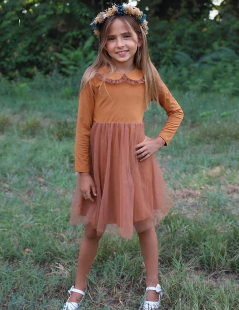 Arshiner Tutu Dress Girls Long Sleeve Peter Pan Collar Party Dresses