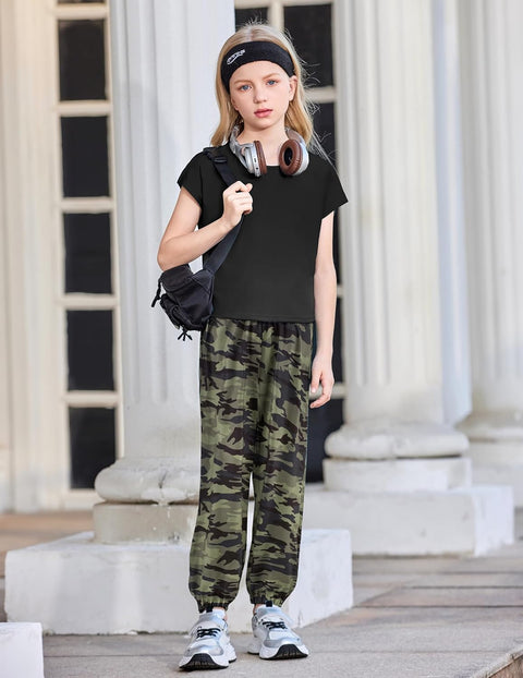 【6-14Y】Arshiner Girls 2 Piece Sets Drop Shoulder Top Sweatpants Jogger