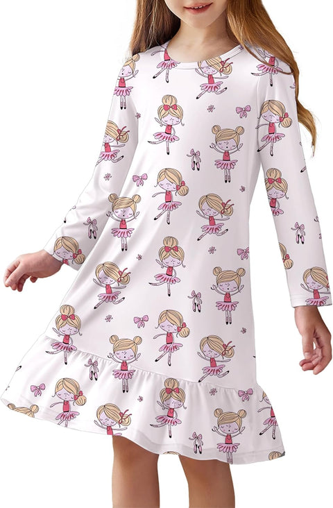Arshiner Girls' Sleepwear Long Sleeve Cute Nightie Pajama Dress