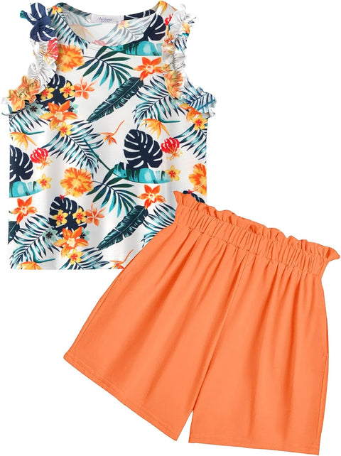 Arshiner Girls 2 Piece Sets Ruffle Trimmed Tank Top and High Waist Shorts