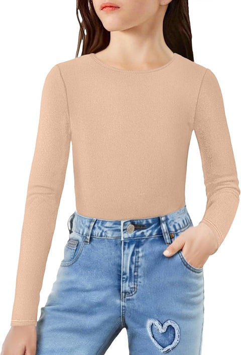 Arshiner Girls Long Sleeve Ribbed Knit Shirts