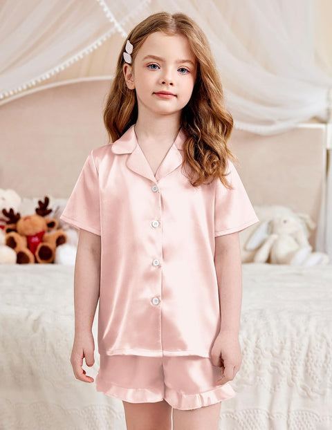 Arshiner Girls Pajamas Silk Satin Pajama Set
