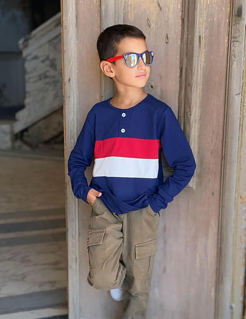 Arshiner Kids Boys Henley Shirts Cotton Long Sleeve T-Shirts Color Block Tee