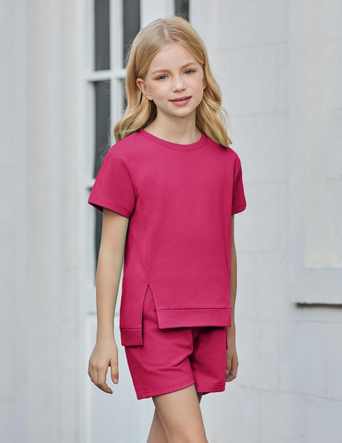 Arshiner Girls 2 Piece Outfit Short Sleeve T-Shirt and Shorts Set