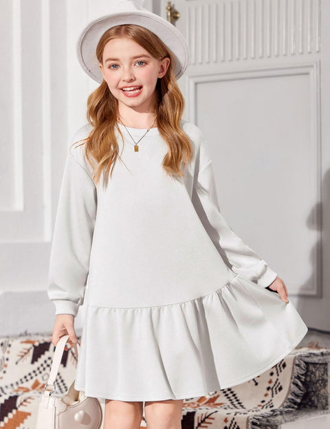 Arshiner Girls Dresses Long Sleeve Pullover Drop Shoulder Dress