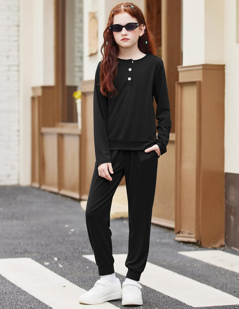 Arshiner Girls Clothes Crew Neck Long Sleeve Tops and Pants Set