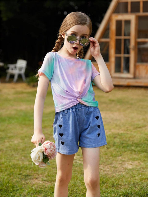 Arshiner Girls Casual Tie Dye Short-Sleeve T-Shirt