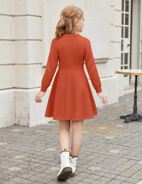 Arshiner Girls Sweater Dress Long Sleeve Button Knit Dresses