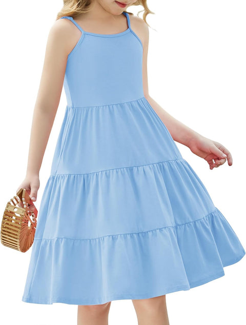[3-10Y]Arshiner Toddler Girl's Sundress Boho Strap Tiered Swing Cami Dresses