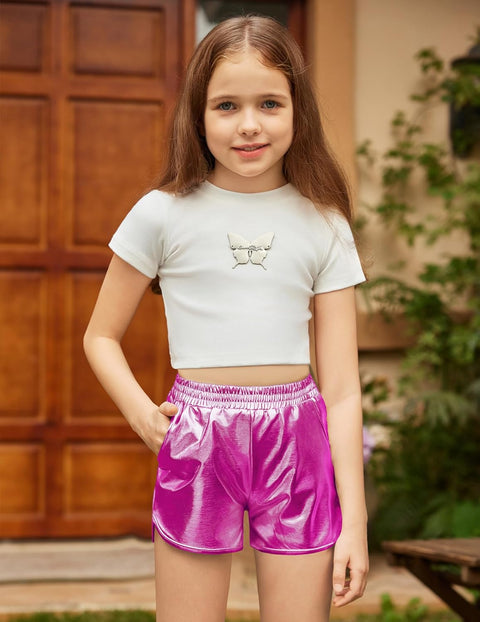 Arshiner Girls Metallic Shorts Summer Sparkly Shiny Hot Dance Athletic Pants Shorts