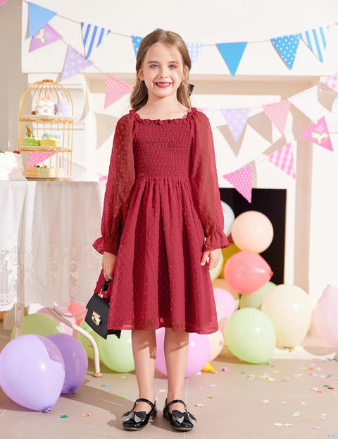 Arshiner Girl Tulle Dress Winter Long Sleeve Teen Girls Party Dresses