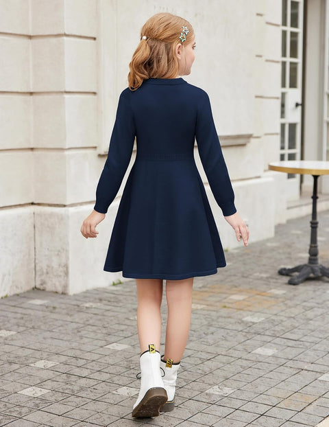 Arshiner Girls Sweater Dress Long Sleeve Button Knit Dresses