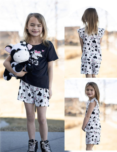 [4Y-12Y] Arshiner Girls Pajamas Set Short Sleeve Pjs 3PCS Lounge Sets