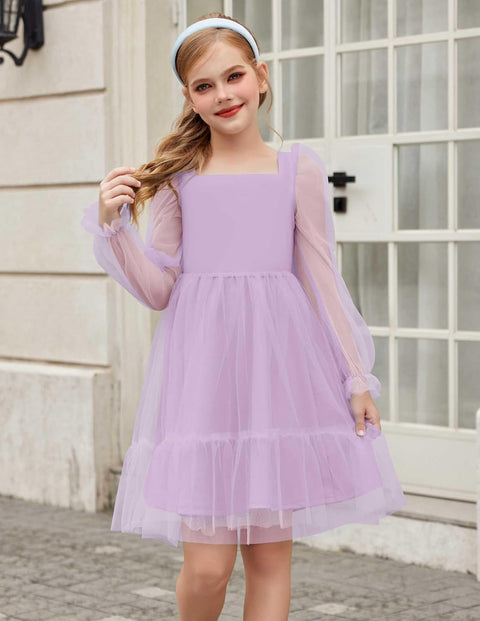 Arshiner Girls Tie Back Dress Puff Formal Party Tulle Dresses