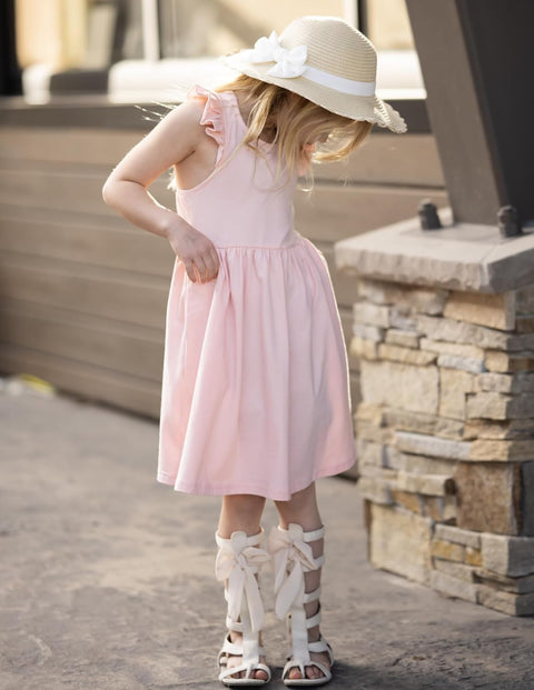 Arshiner Toddler Dress Girls Summer Ruffle Sleeve Backless Dresses Casual Sundress with Pockets 2-8Y