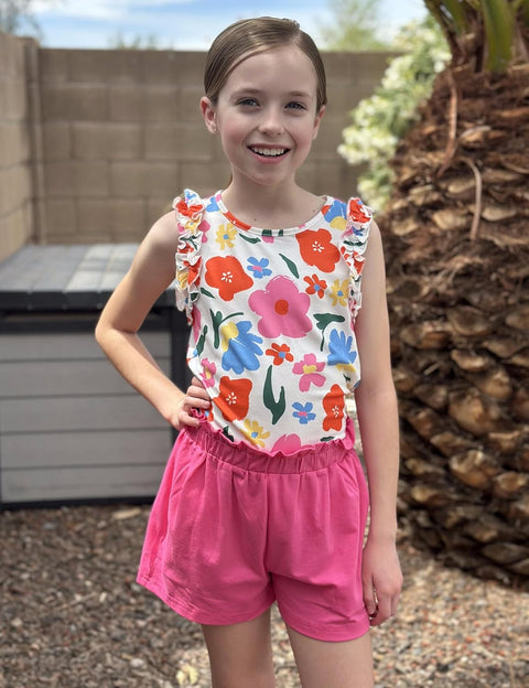 Arshiner Girls 2 Piece Sets Ruffle Trimmed Tank Top and High Waist Shorts