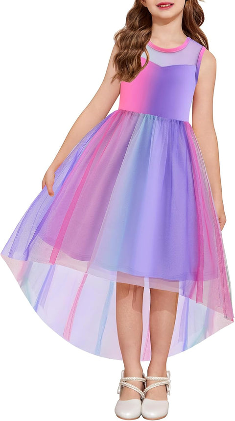 Arshiner Girls Dresses Formal Party Tulle Contrast Mesh Dress with Belt