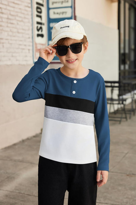 Arshiner Kids Boys Henley Shirts Cotton Long Sleeve T-Shirts Color Block Tee