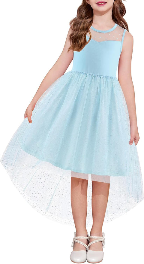 Arshiner Girls Dresses Formal Party Tulle Contrast Mesh Dress with Belt