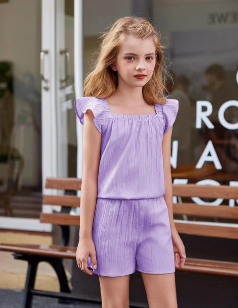 Arshiner Girls Shorts Sets Cap Sleeve Top and Elastic Waist Shorts Outfit